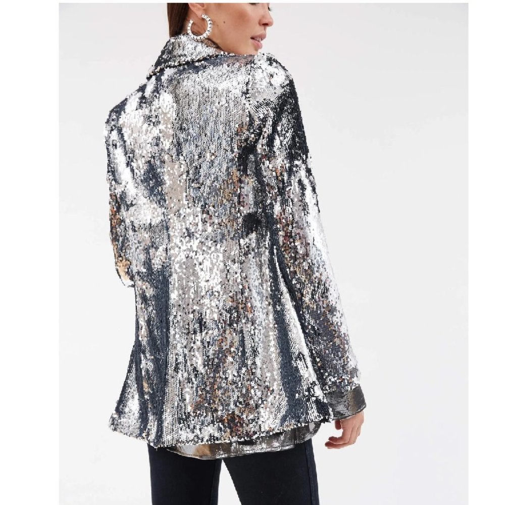 ELLERY SUGAR FOR MY HONEY SILVER SEQUIN BLAZER - Picture 3 of 13